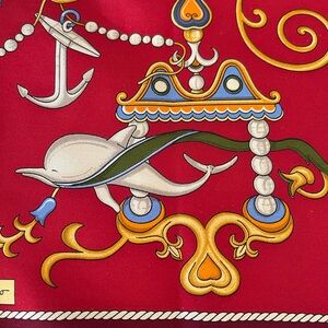 SALVATORE FERRAGAMO Silk Pocket Square DOLPHIN Hand Made  & Rolled Italy $400